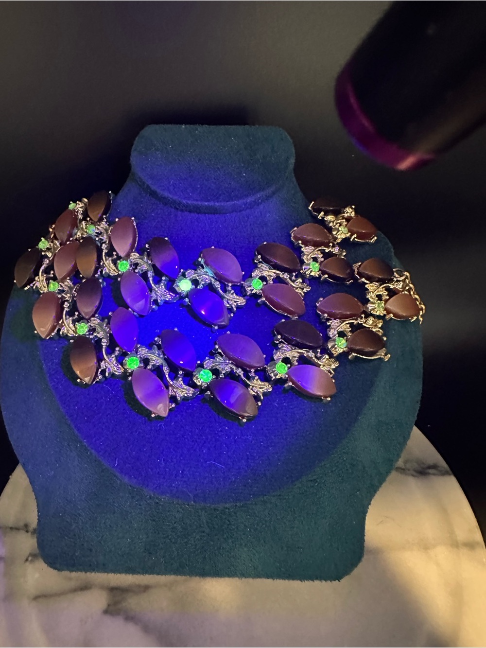 Mid Century Thermoset Uranium Glass Rhinestones Necklace & Bracelet - Picture 12 of 14